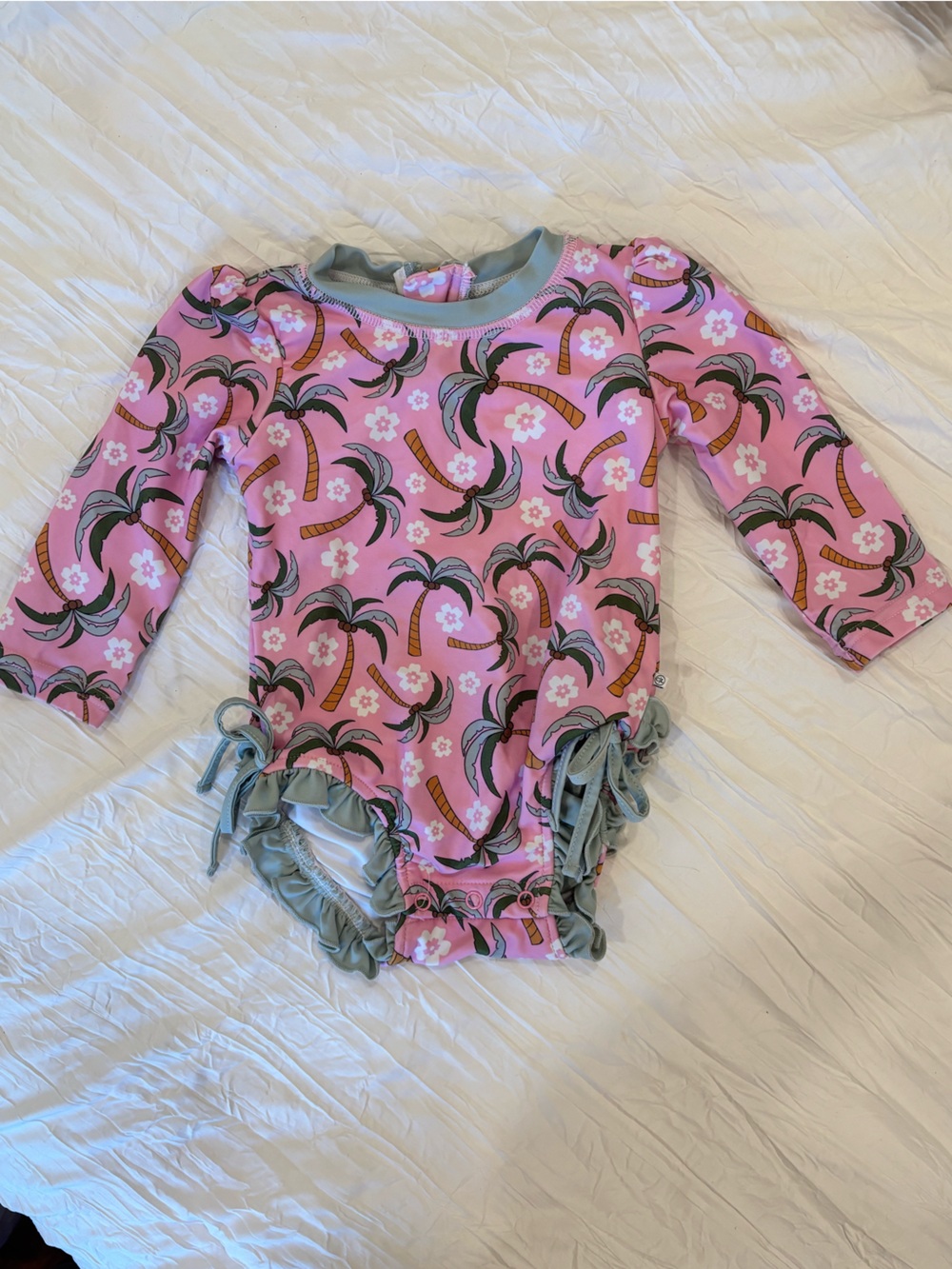 Caden Lane Pink Palm-Print Long Sleeve One-Piece Swimsuit